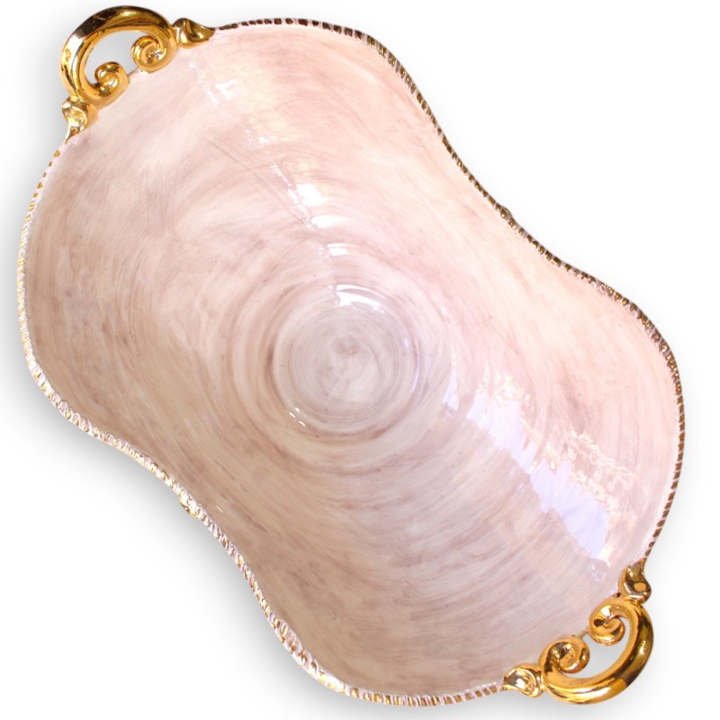 Centre de table avec poignées, en céramique de Caltagirone, L 53 x 30 x 20 cm environ. Émail en or 24 carats - 