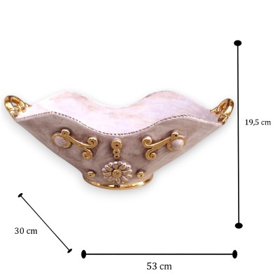 Mittstycke med handtag, i Caltagirone keramik, L 53 x 30 x 20 cm ca. 24k guld emalj - 