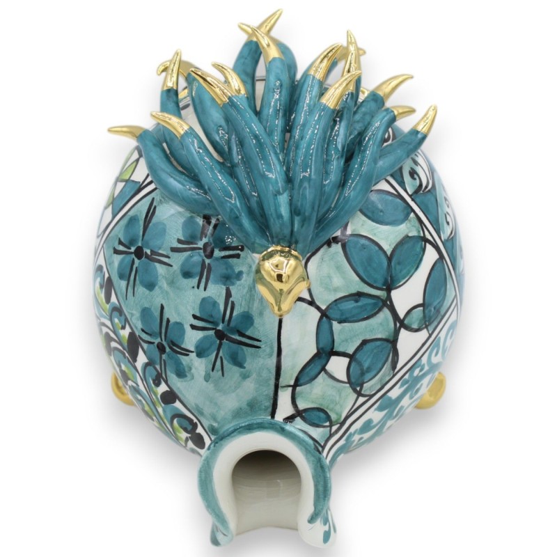 Pesce palla da appoggio, ceramica Caltagirone, h 18 x 20 cm ca. decoro moderno, Fondo Ottanio, Smalto oro zecchino 24k -