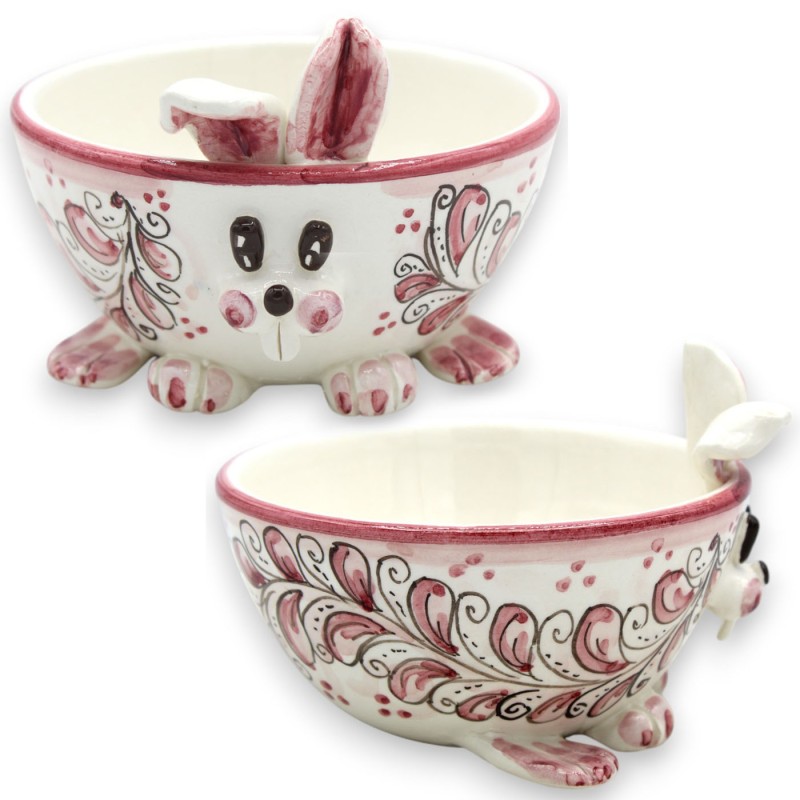 Miska w kształcie różowego króliczka, ceramika Caltagirone - Ø 12 x wys. 9 cm ok. Dekoracja z XVII wieku - 