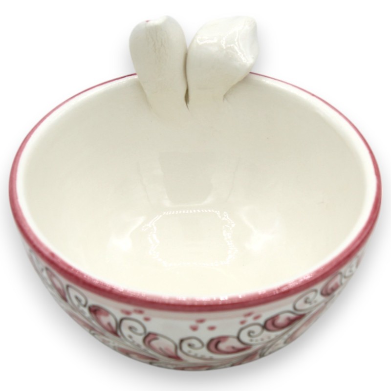 Miska w kształcie różowego króliczka, ceramika Caltagirone - Ø 12 x wys. 9 cm ok. Dekoracja z XVII wieku - 
