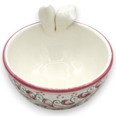 Miska w kształcie różowego króliczka, ceramika Caltagirone - Ø 12 x wys. 9 cm ok. Dekoracja z XVII wieku - 