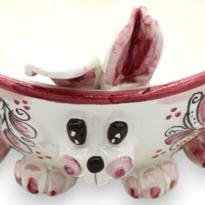 Miska w kształcie różowego króliczka, ceramika Caltagirone - Ø 12 x wys. 9 cm ok. Dekoracja z XVII wieku - 