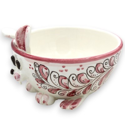 Bol Lapin Rose, céramique de Caltagirone - Ø 12 x h 9 cm environ. Décoration du XVIIe siècle - 