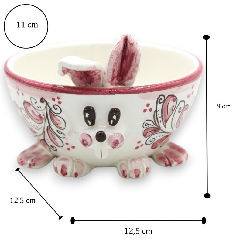 Bol Lapin Rose, céramique de Caltagirone - Ø 12 x h 9 cm environ. Décoration du XVIIe siècle - 