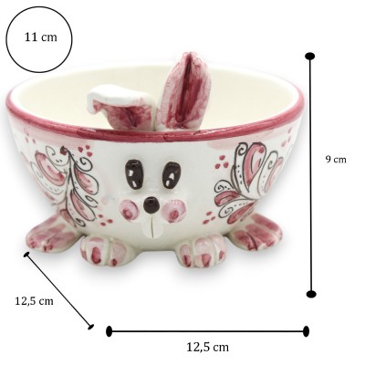 Miska w kształcie różowego króliczka, ceramika Caltagirone - Ø 12 x wys. 9 cm ok. Dekoracja z XVII wieku - 