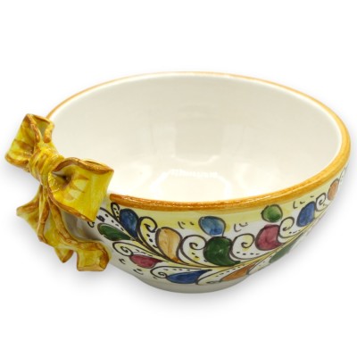 Ribbon Bow Bowl, Caltagirone ceramic - Ø 12 x h 7 cm approx. 17th century multicoloured decoration - 