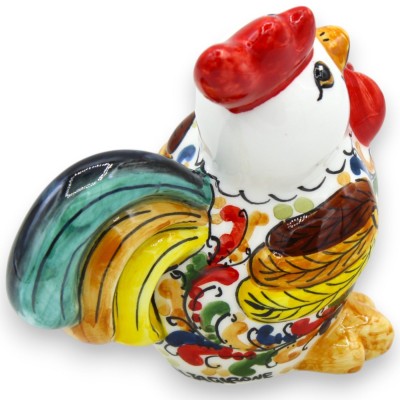 Caltagirone keramisk tupp, ca h 12 x 12 cm. med fjädrar och flerfärgad dekoration - 