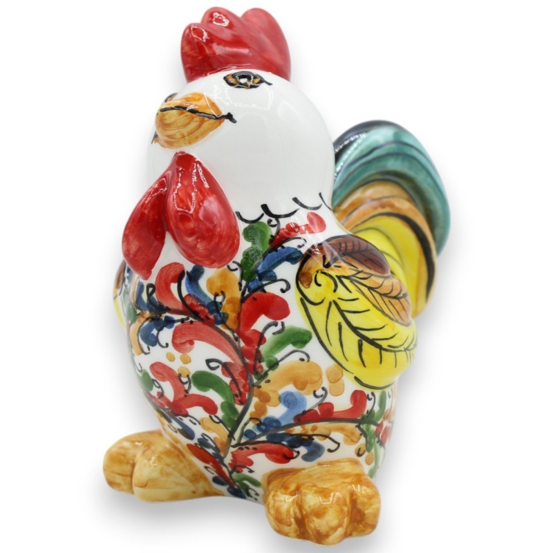 Caltagirone keramische haan, ca. h 12 x 12 cm. met veren en veelkleurige decoratie - 
