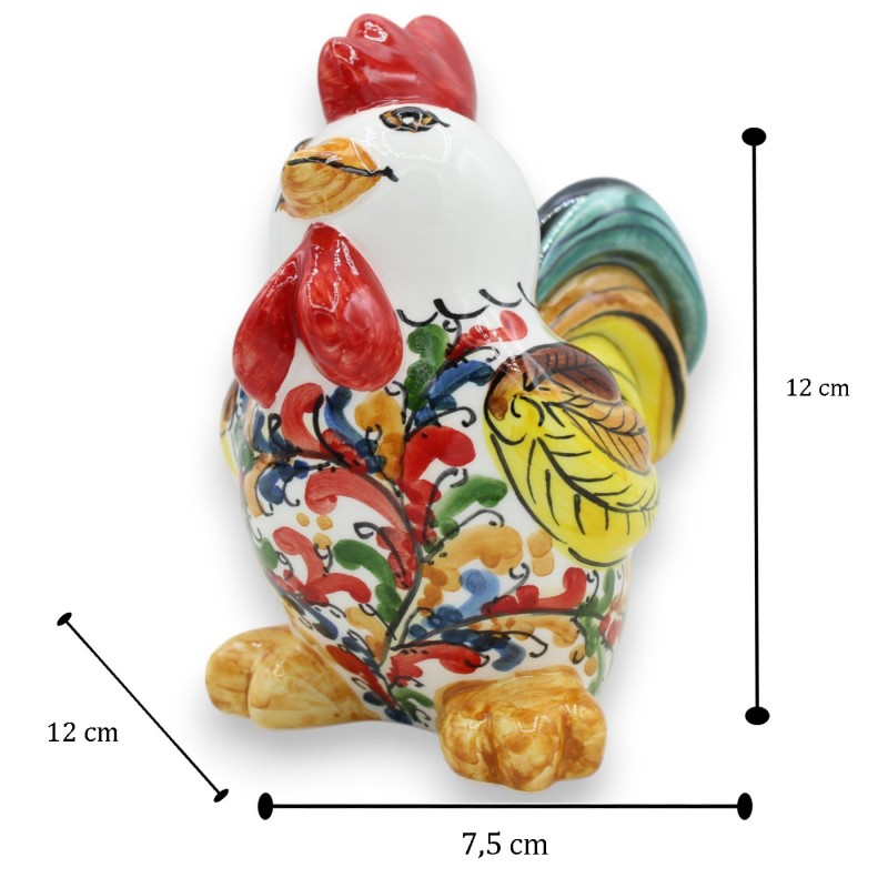 Caltagirone keramisk tupp, ca h 12 x 12 cm. med fjädrar och flerfärgad dekoration - 
