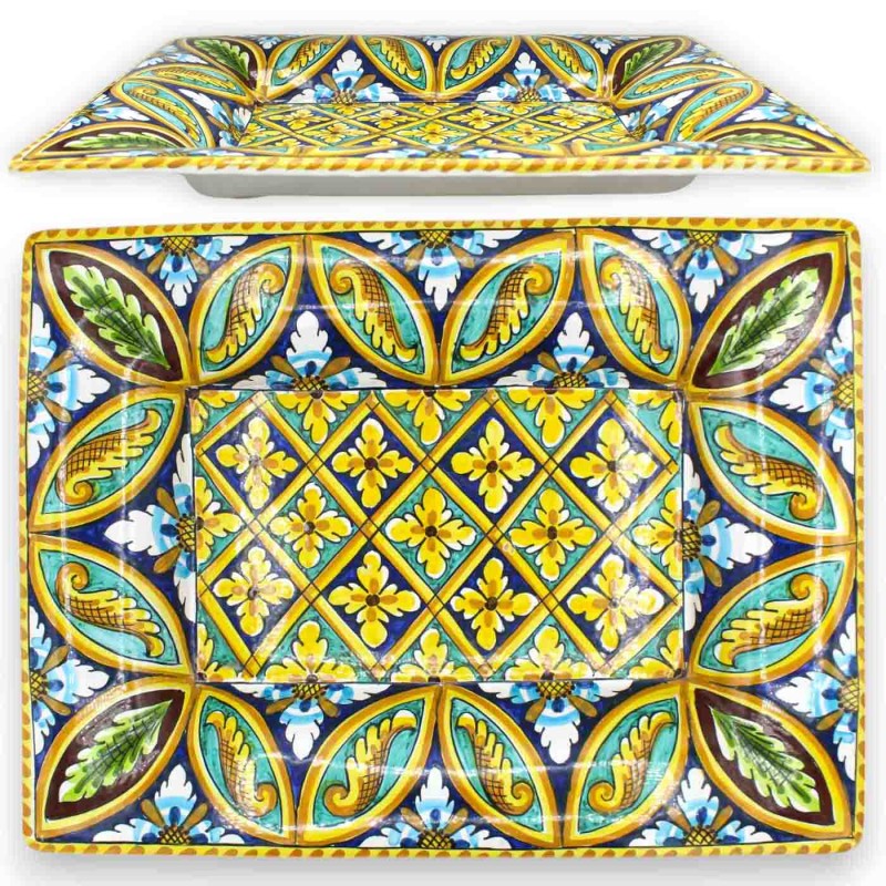 Rektangulär bricka, Caltagirone keramik - L 40 x 30 cm ca. (1st) Palermo dekoration - 