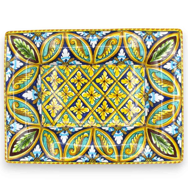 Rechthoekig dienblad, Caltagirone keramiek - L 40 x 30 cm ca. (1st) Palermo decoratie - 