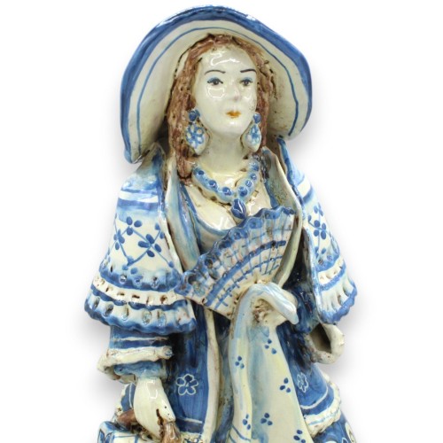 Lumiere Donna in ceramica Caltagirone, h 35 x 20 cm ca. Blu Antico, decoro barocco -  2