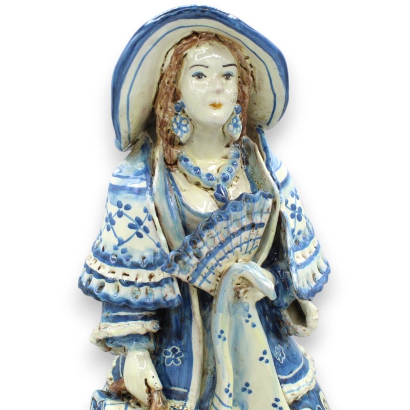 Lumiere Donna Matrona, Caltagirone ceramic, h 35 x 20 cm approx. Antique Blue, baroque decoration - 