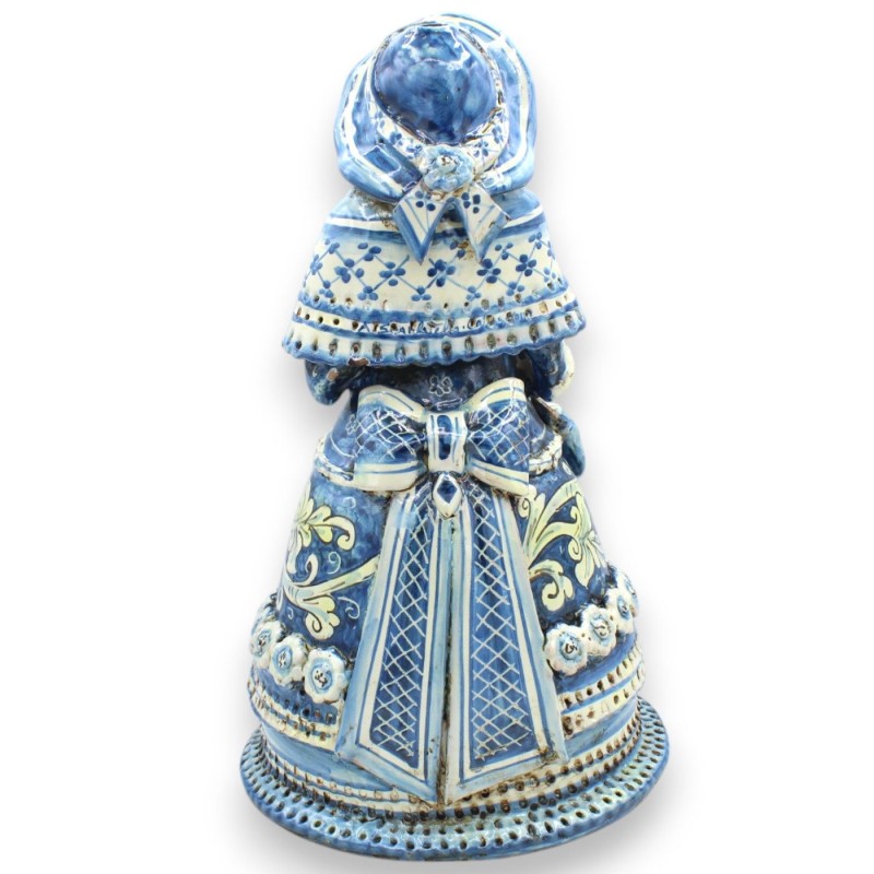 Lumiere Donna Matrona, Caltagirone ceramic, h 35 x 20 cm approx. Antique Blue, baroque decoration - 