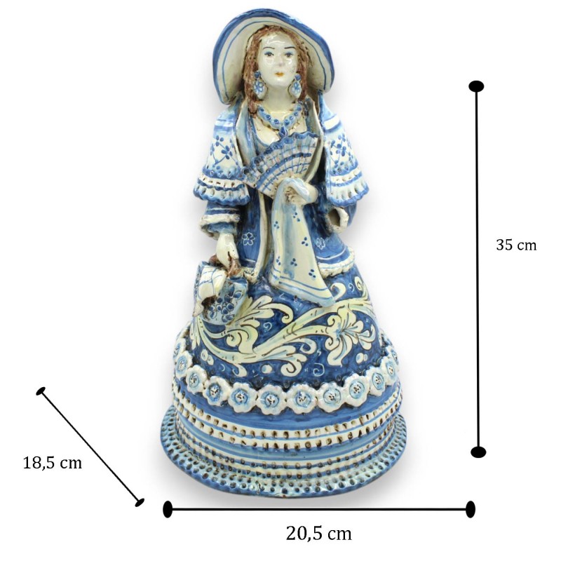 Lumiere Donna Matrona, Caltagirone ceramic, h 35 x 20 cm approx. Antique Blue, baroque decoration - 