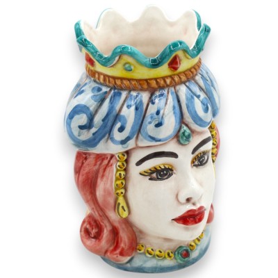 Siciliaanse Moorse hoofden (paar) Drape en kroon, h 13 / 14 cm ca. Caltagirone MD34 keramiek - 