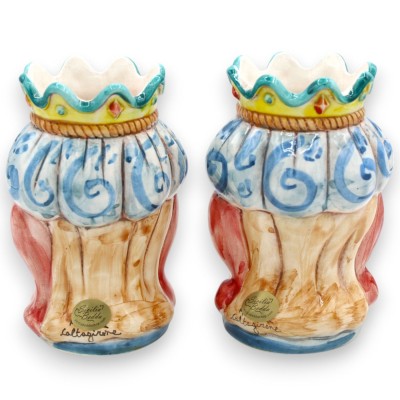 Siciliaanse Moorse hoofden (paar) Drape en kroon, h 13 / 14 cm ca. Caltagirone MD34 keramiek - 