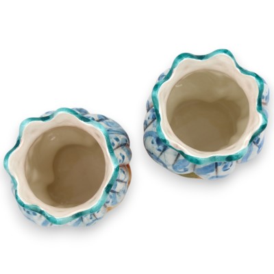 Siciliaanse Moorse hoofden (paar) Drape en kroon, h 13 / 14 cm ca. Caltagirone MD34 keramiek - 