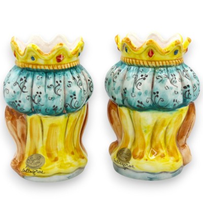 Sicilian Moorish heads (pair) Drape and Crown, h 13 / 14 cm approx. Caltagirone ceramic MD35 - 