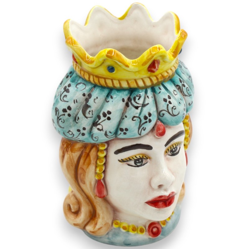 Teste di moro Siciliane (coppia) Drappo e Corona, h 13 / 14 cm ca. ceramica Caltagirone MD35 - 