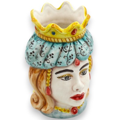 Sicilianska morhuvuden (par) Drapering och krona, h 13 / 14 cm ca. Caltagirone MD35 keramik - 