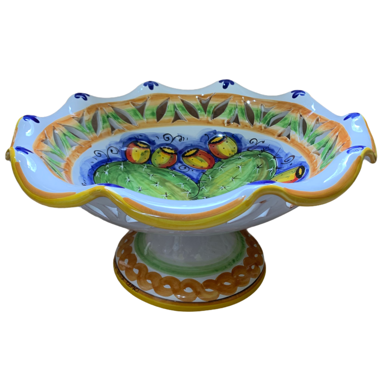 Soporte de centro de mesa de frutero festoneado y perforado, cerámica siciliana, 3 opciones de tamaño (1 pieza) decoraci