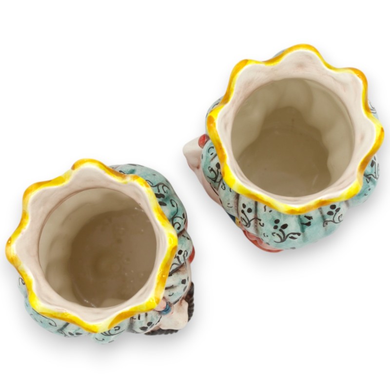 Sicilianska morhuvuden (par) Drapering och krona, h 13 / 14 cm ca. Caltagirone MD4 keramik - 
