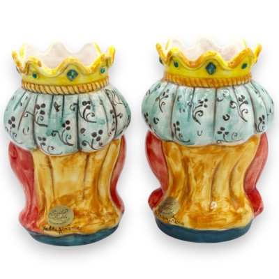 Sicilianska morhuvuden (par) Drapering och krona, h 13 / 14 cm ca. Caltagirone MD4 keramik - 