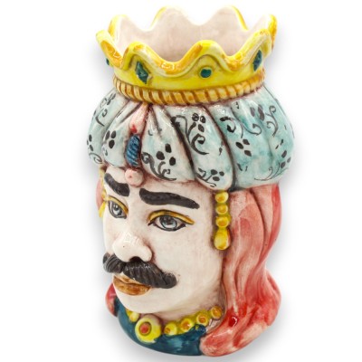 Sicilianska morhuvuden (par) Drapering och krona, h 13 / 14 cm ca. Caltagirone MD4 keramik - 