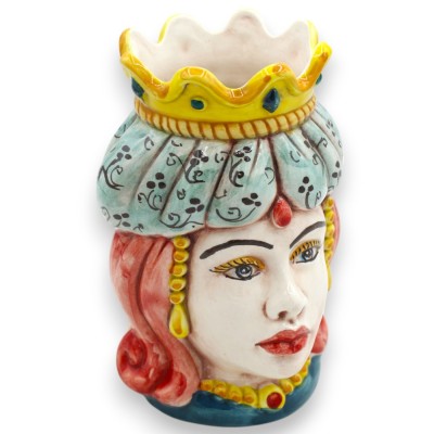 Sicilianska morhuvuden (par) Drapering och krona, h 13 / 14 cm ca. Caltagirone MD4 keramik - 