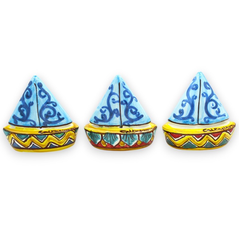 Sailing boat, Caltagirone Ceramics - h 9 x L 8 cm approx. (1pc) random decoration and colour - 