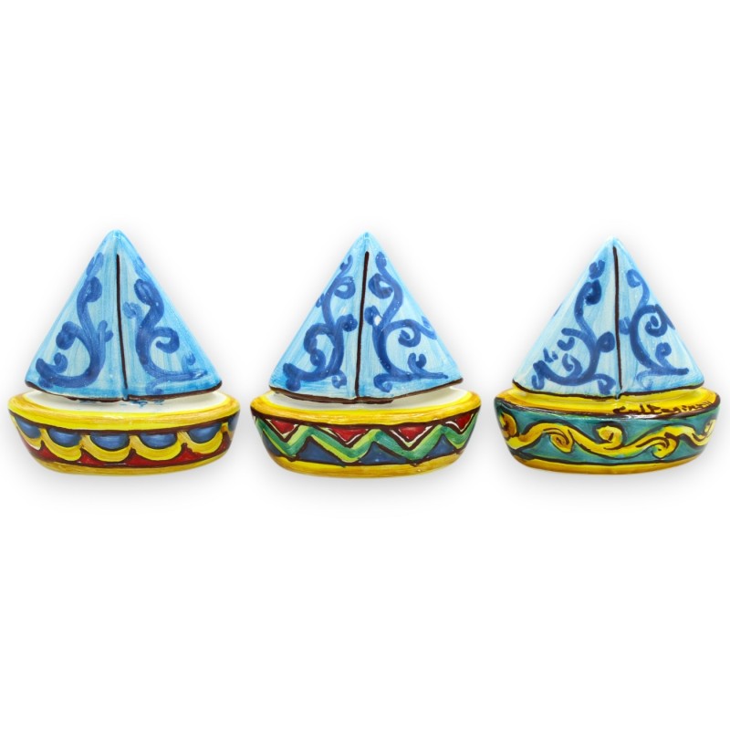 Sailing boat, Caltagirone Ceramics - h 9 x L 8 cm approx. (1pc) random decoration and colour - 