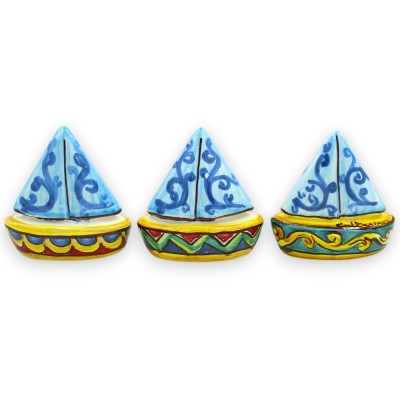 Sailing boat, Caltagirone Ceramics - h 9 x L 8 cm approx. (1pc) random decoration and colour - 