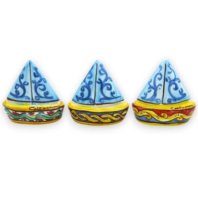 Sailing boat, Caltagirone Ceramics - h 9 x L 8 cm approx. (1pc) random decoration and colour - 