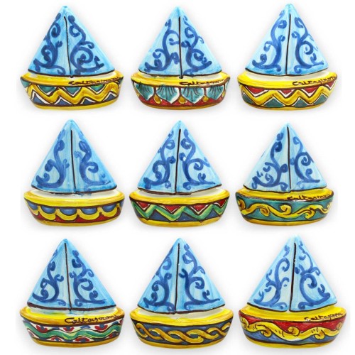 Sailing boat, Caltagirone Ceramics - h 9 x L 8 cm approx. (1pc) random decoration and colour - 