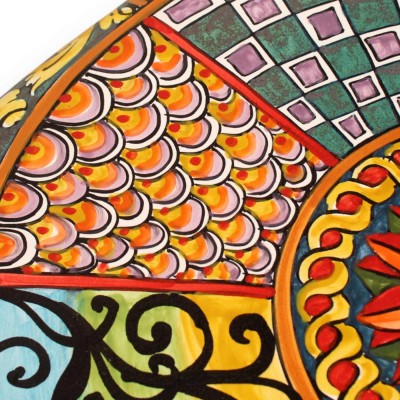 Caltagirone keramisk puff, ca L 50 x h 37 cm. Flerfärgad siciliansk vagndekoration - 