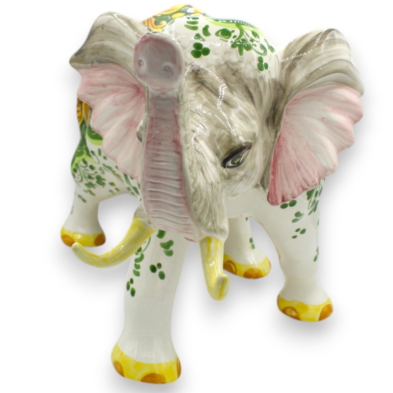 Lucky Elephant Ceramic Caltagirone, h 28 X 45 cm ca. barock dekoration på skog grön bakgrund - 