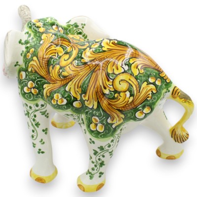 Lucky Elephant Ceramic Caltagirone, h 28 X 45 cm ca. barock dekoration på skog grön bakgrund - 