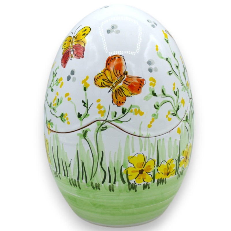 Stojak na biżuterię w kształcie jajka, ceramika wysokiej jakości, wys. 20 x ok. 14 cm. Króliki i motyle na dekoracji pre