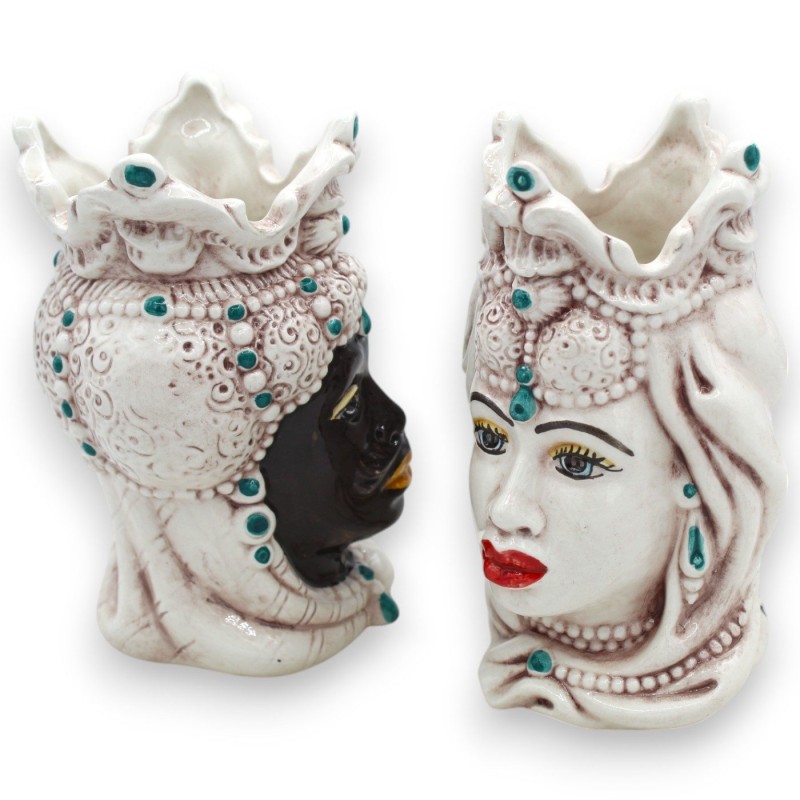 Têtes siciliennes Emiri marron foncé (la paire) h 13 / 14 cm environ. Caltagirone MD28 céramique - 