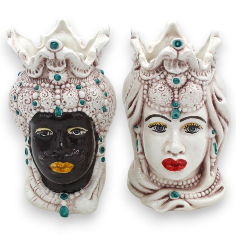 Têtes siciliennes Emiri marron foncé (la paire) h 13 / 14 cm environ. Caltagirone MD28 céramique - 