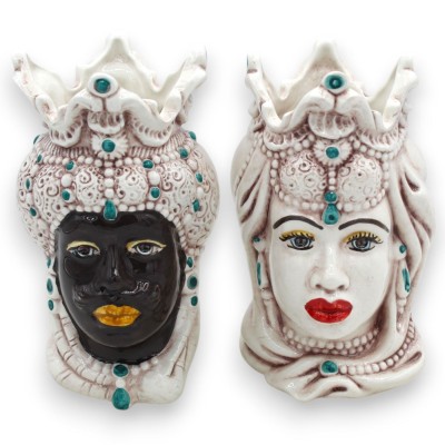 Cabezas de Emiri siciliano marrón oscuro (par) h 13 / 14 cm aprox. Caltagirona MD28 cerámica - 