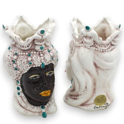 Têtes siciliennes Emiri marron foncé (la paire) h 13 / 14 cm environ. Caltagirone MD28 céramique - 
