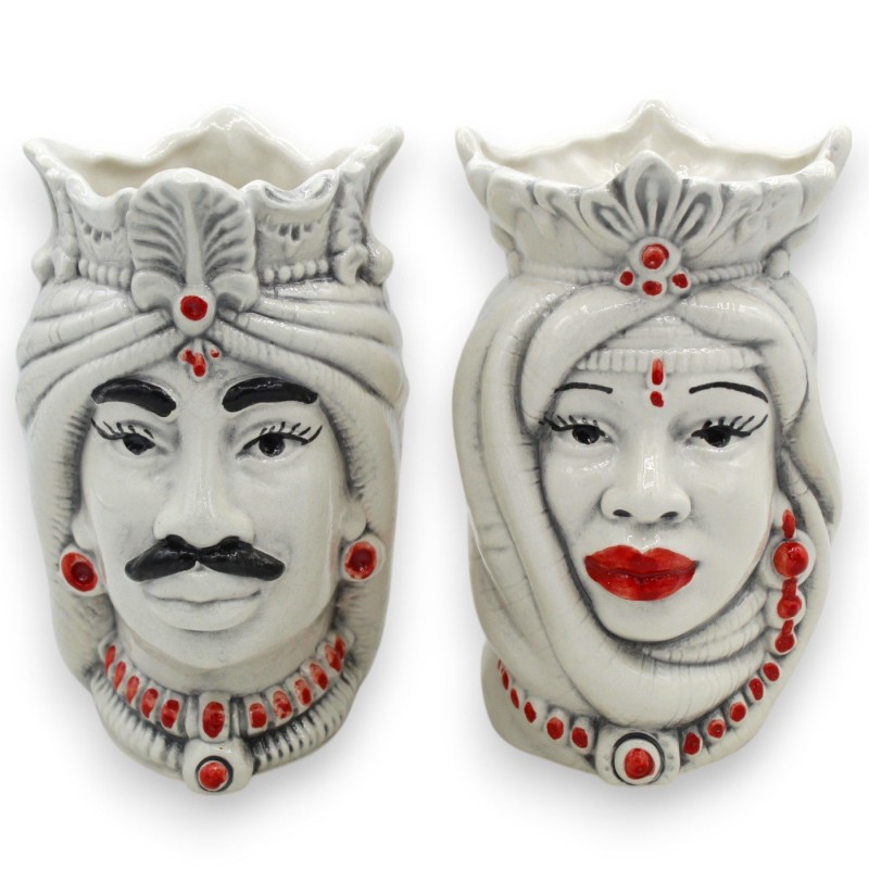 Cabezas de moro siciliano con corona y turbante (par) h 13 / 14 cm aprox. Cerámica de Caltagirone - 