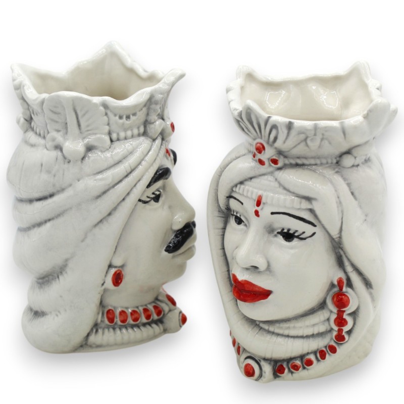 Sizilianische Mohrenköpfe mit Krone und Turban (Paar) H ca. 13/14 cm. Caltagirone-Keramik - 
