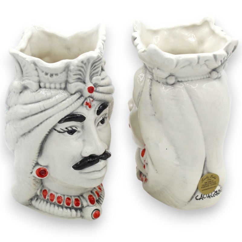 Sicilianska morhuvuden med krona och turban (par) h 13 / 14 cm ca. Caltagirone keramik - 