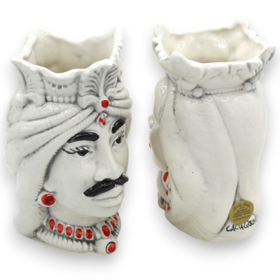 Teste di moro Siciliane Con Corona e Turbante (coppia) h 13 / 14 cm ca. ceramica Caltagirone - 