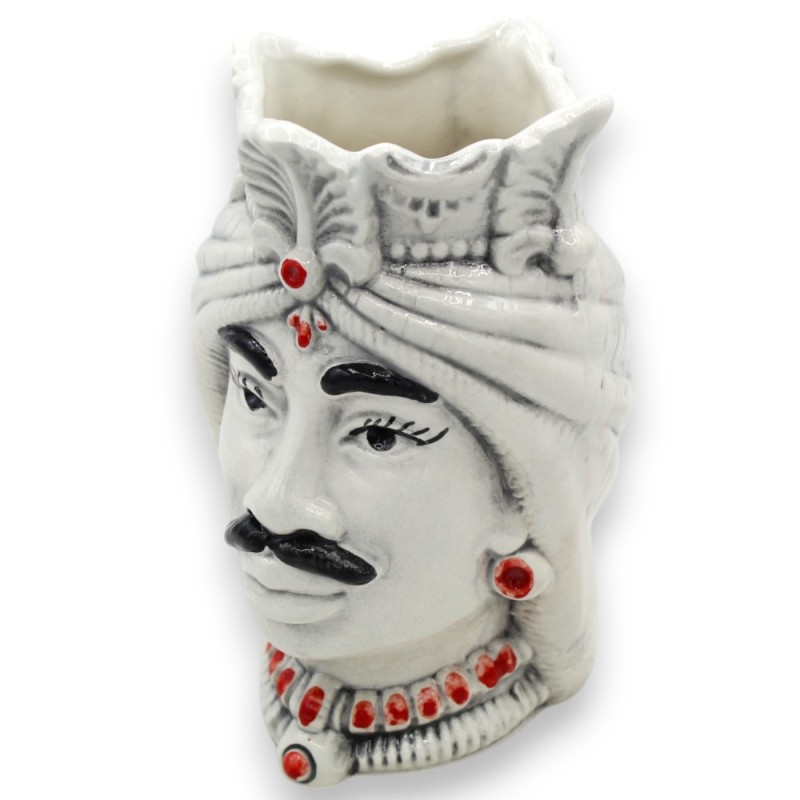 Siciliaanse Moorse hoofden met kroon en tulband (paar) h 13 / 14 cm ca. Caltagirone keramiek - 