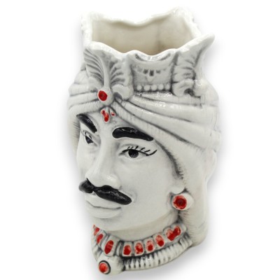 Teste di moro Siciliane Con Corona e Turbante (coppia) h 13 / 14 cm ca. ceramica Caltagirone - 
